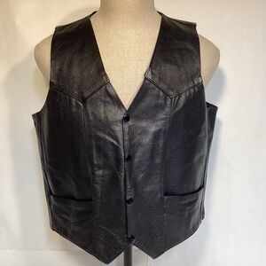 Black Leather Pro Force Men’s Western Snap Front Vest Size 46